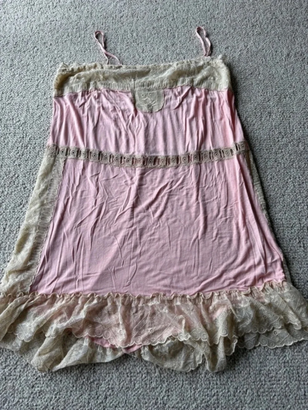 Vintage Ralph Lauren Pink Lace Sleep Tunic Chemise Coquette Cottagecore L Glam